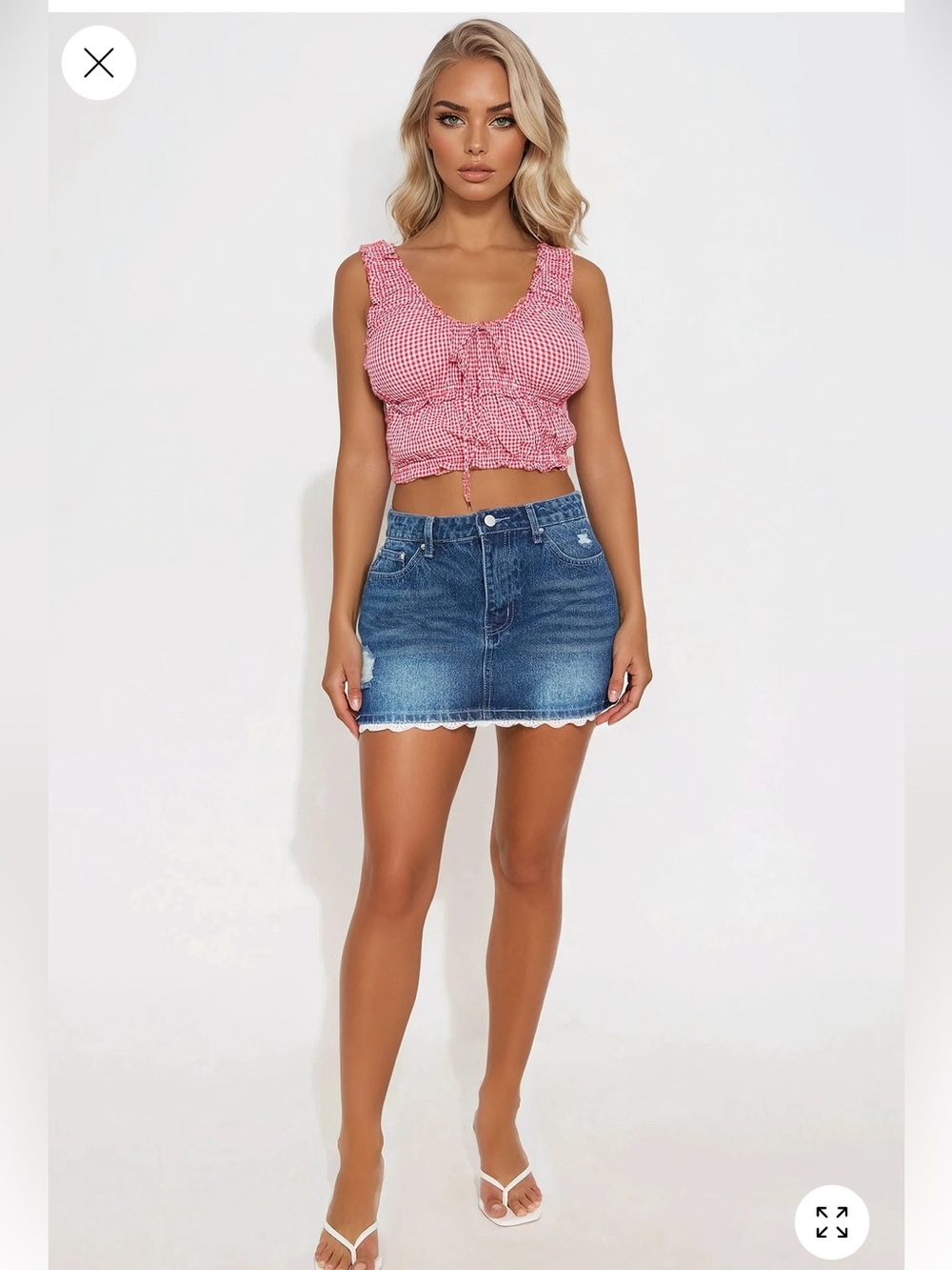 Fashion Nova Valerie Blue Denim Mini Skirt with Scalloped Hem XS NWT